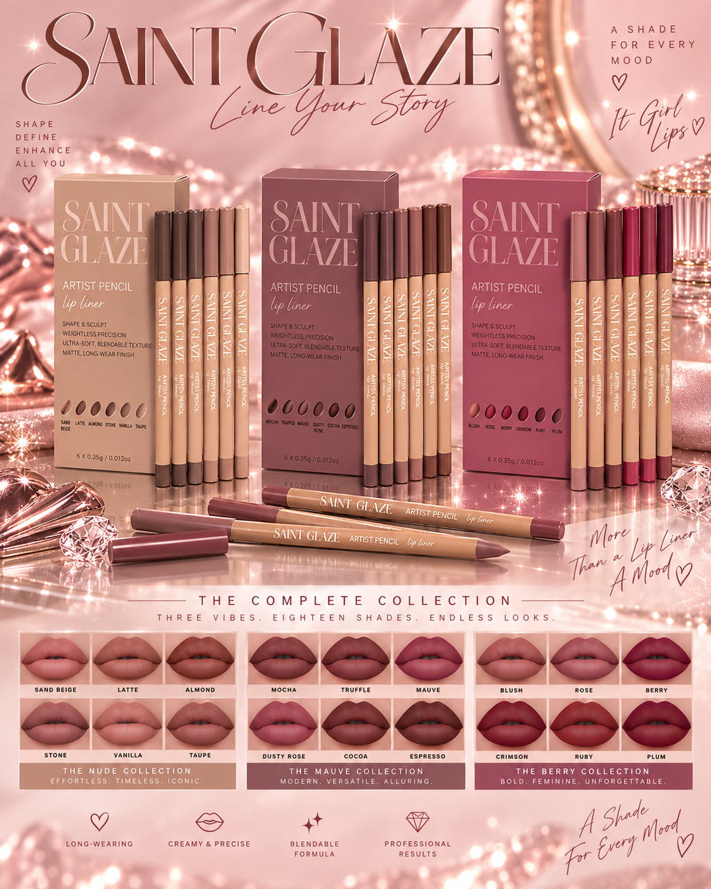 6pcs Velvet Matte Lip Liner Pencils Set