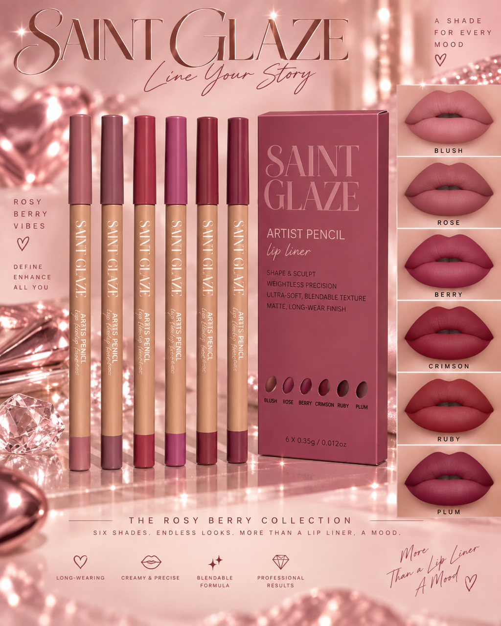 6pcs Velvet Matte Lip Liner Pencils Set