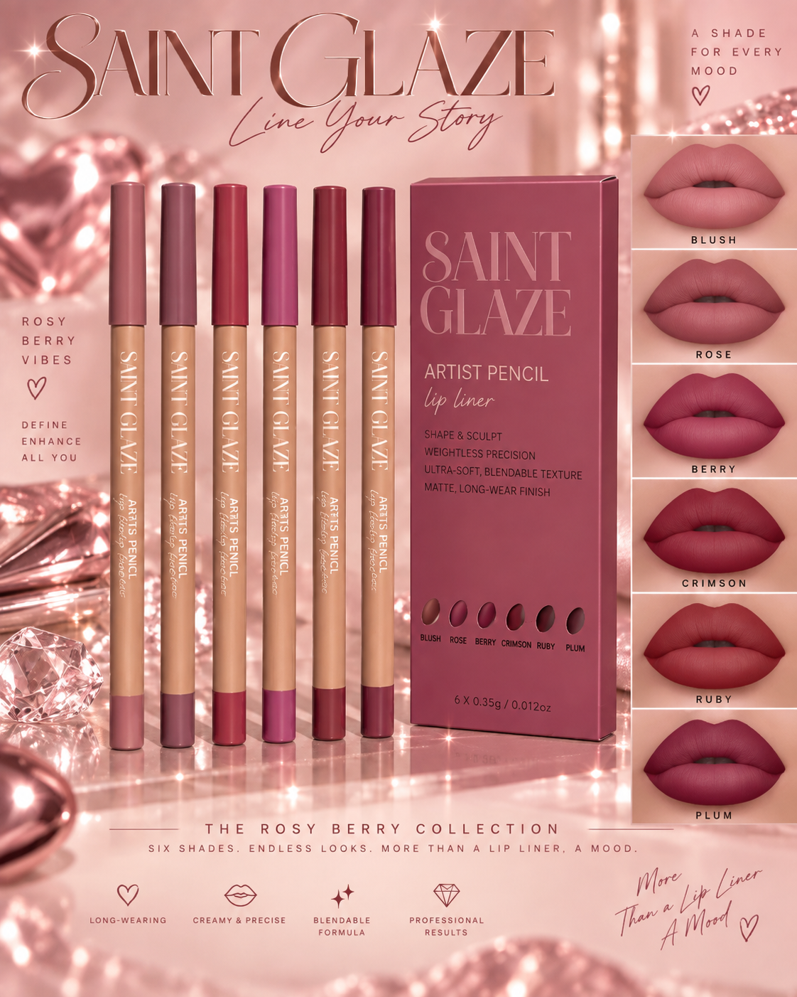6pcs Velvet Matte Lip Liner Pencils Set