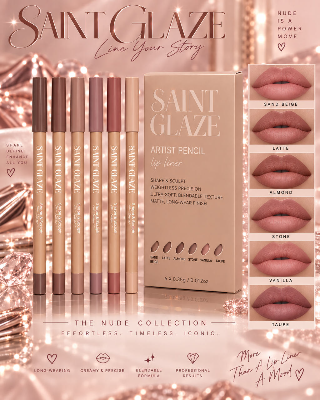6pcs Velvet Matte Lip Liner Pencils Set
