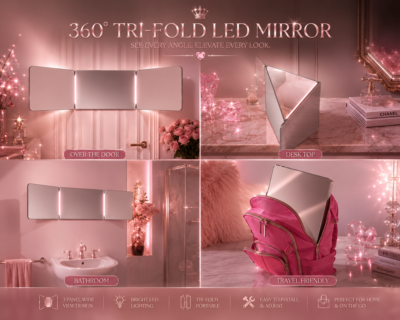 Crystal View Trifold Vanity Mirror