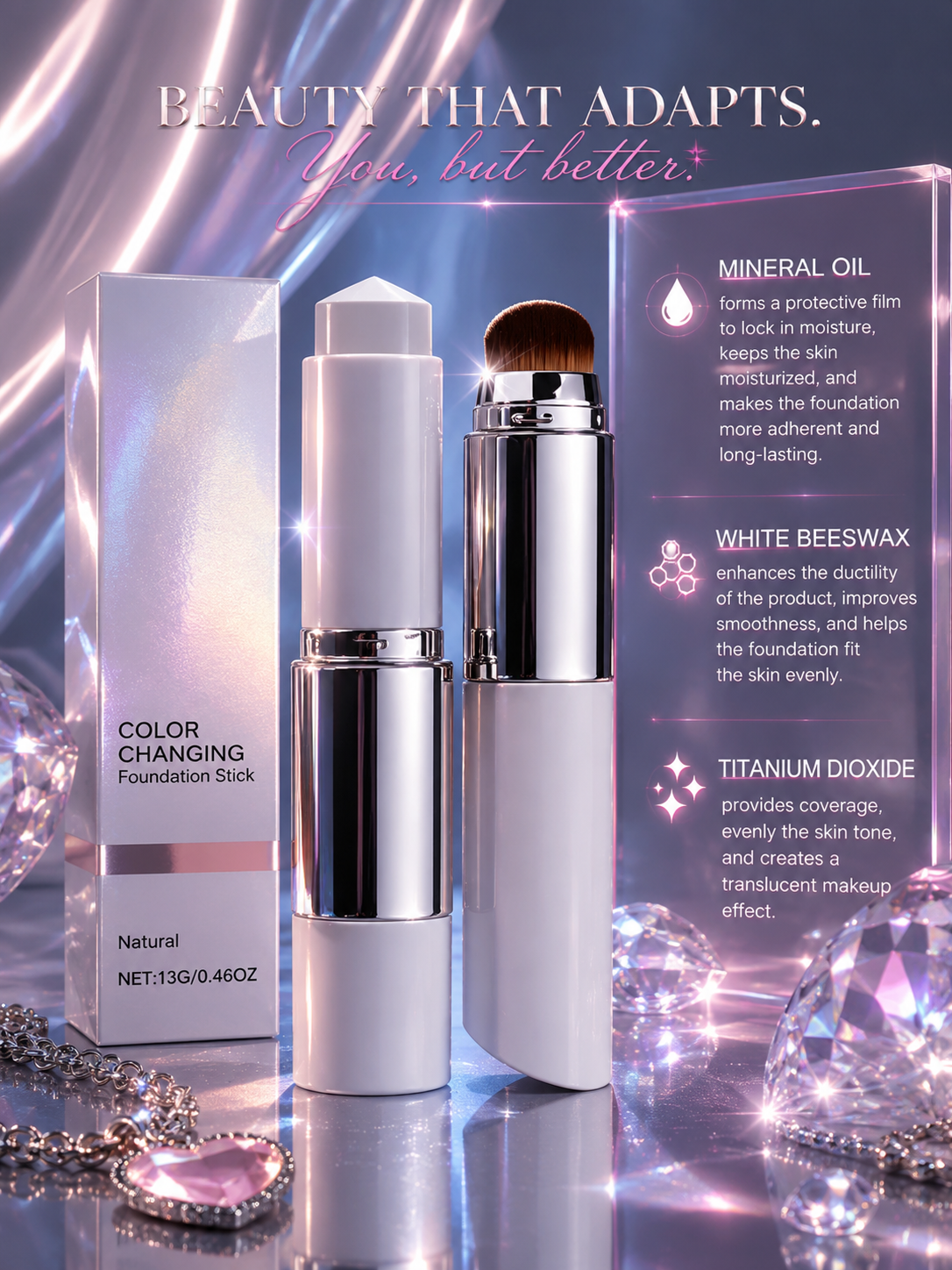 2-in-1 Color-Changing Foundation Stick Moisturizing Brightening Foundation Color Changing For All Skin Types
