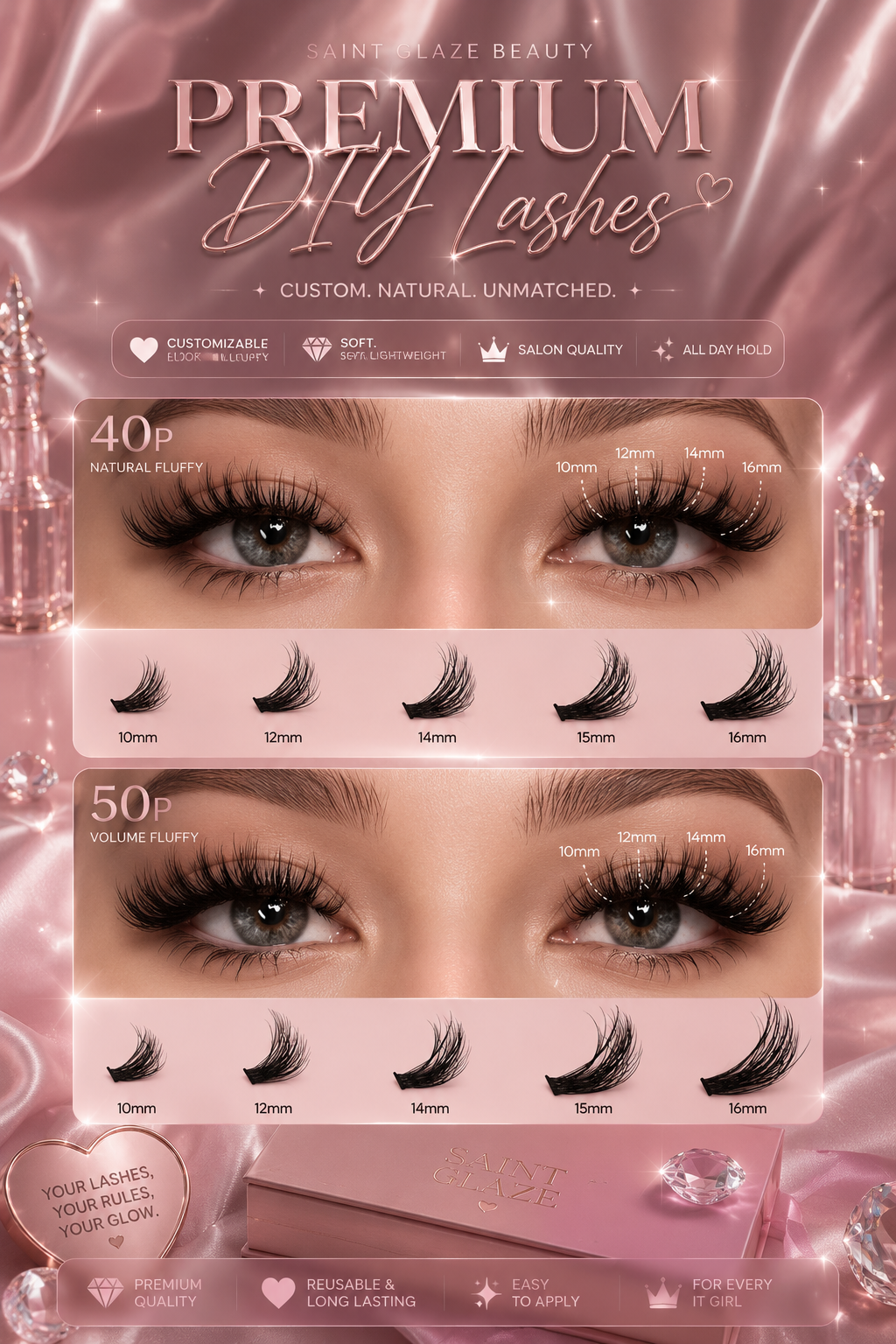 DIY Clusters Lash Kit Full Set 8-16mm Mix Bond&Seal/Tweezers