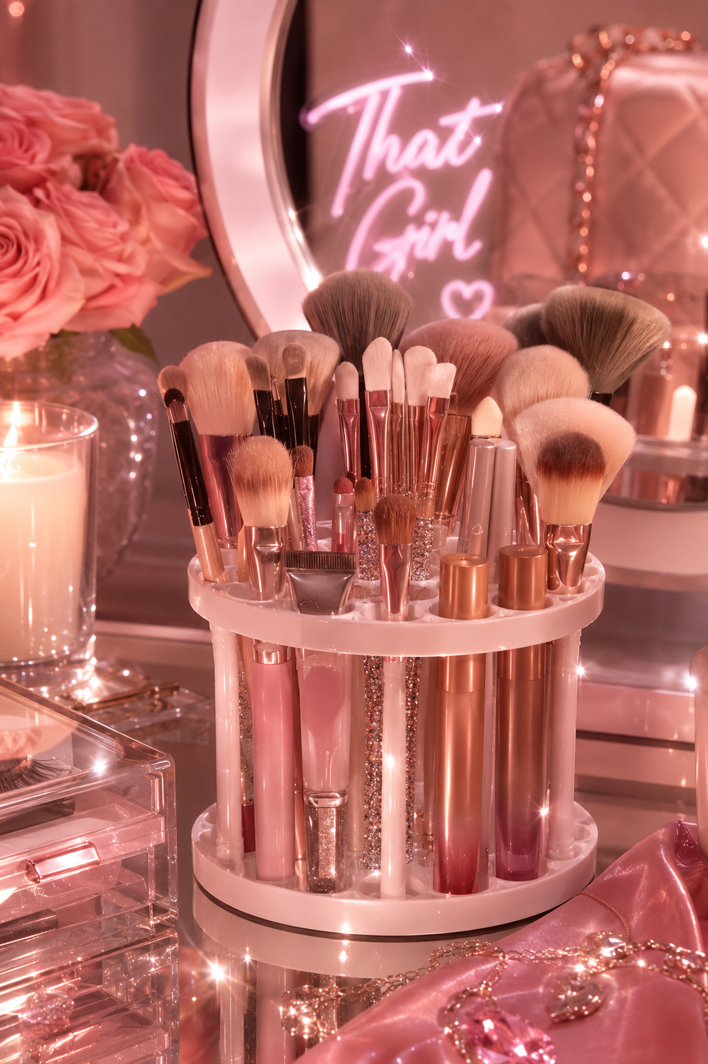 45-Hole Rotating Makeup Brush Stand