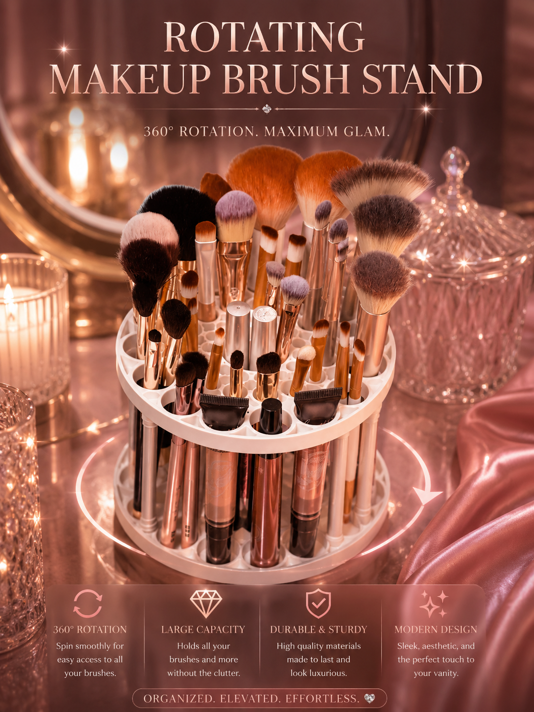 45-Hole Rotating Makeup Brush Stand