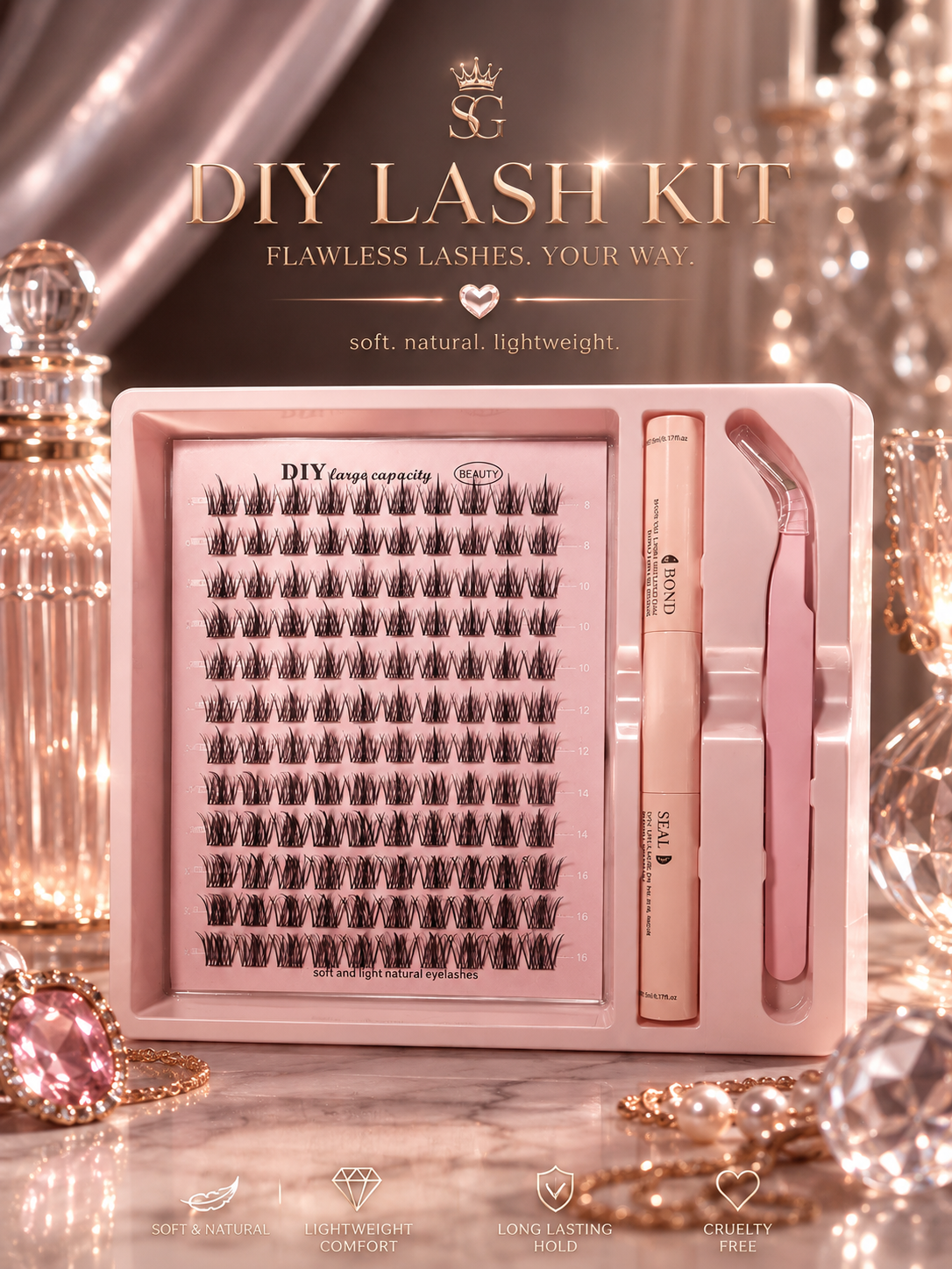DIY Clusters Lash Kit Full Set 8-16mm Mix Bond&Seal/Tweezers