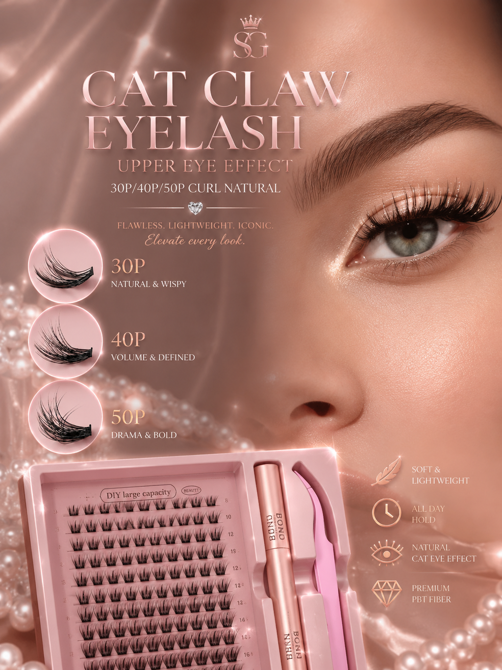 DIY Clusters Lash Kit Full Set 8-16mm Mix Bond&Seal/Tweezers