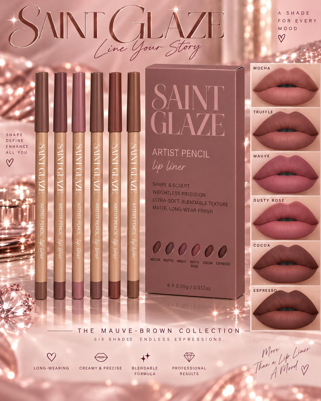 6pcs Velvet Matte Lip Liner Pencils Set