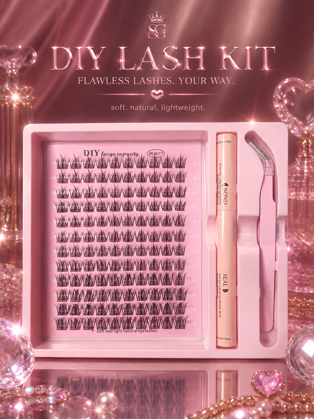 DIY Clusters Lash Kit Full Set 8-16mm Mix Bond&Seal/Tweezers