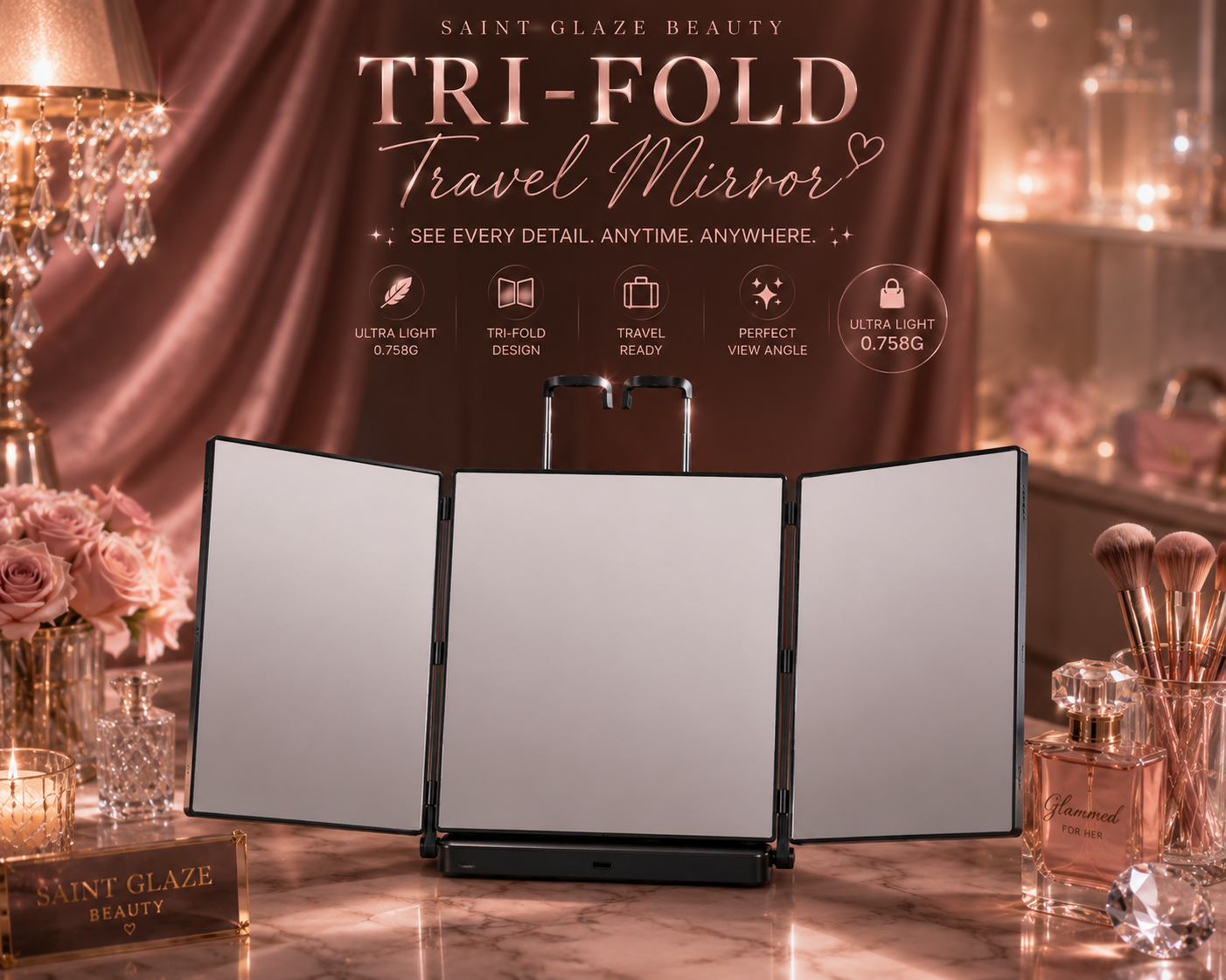 Crystal View Trifold Vanity Mirror