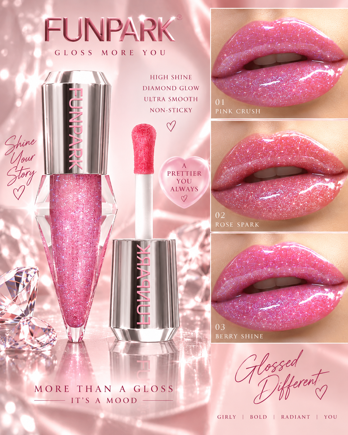 Funpark 8 Colors Moisturizing glitter plumping Lip Gloss