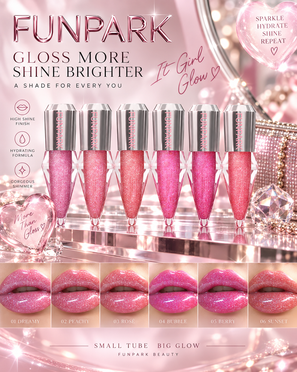 Funpark 8 Colors Moisturizing glitter plumping Lip Gloss