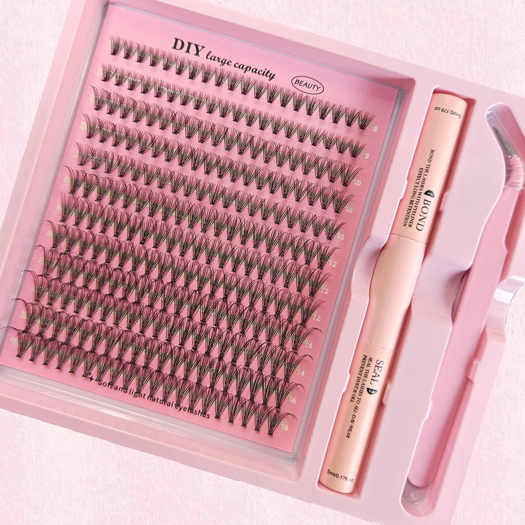 DIY Clusters Lash Kit Full Set 8-16mm Mix Bond&Seal/Tweezers
