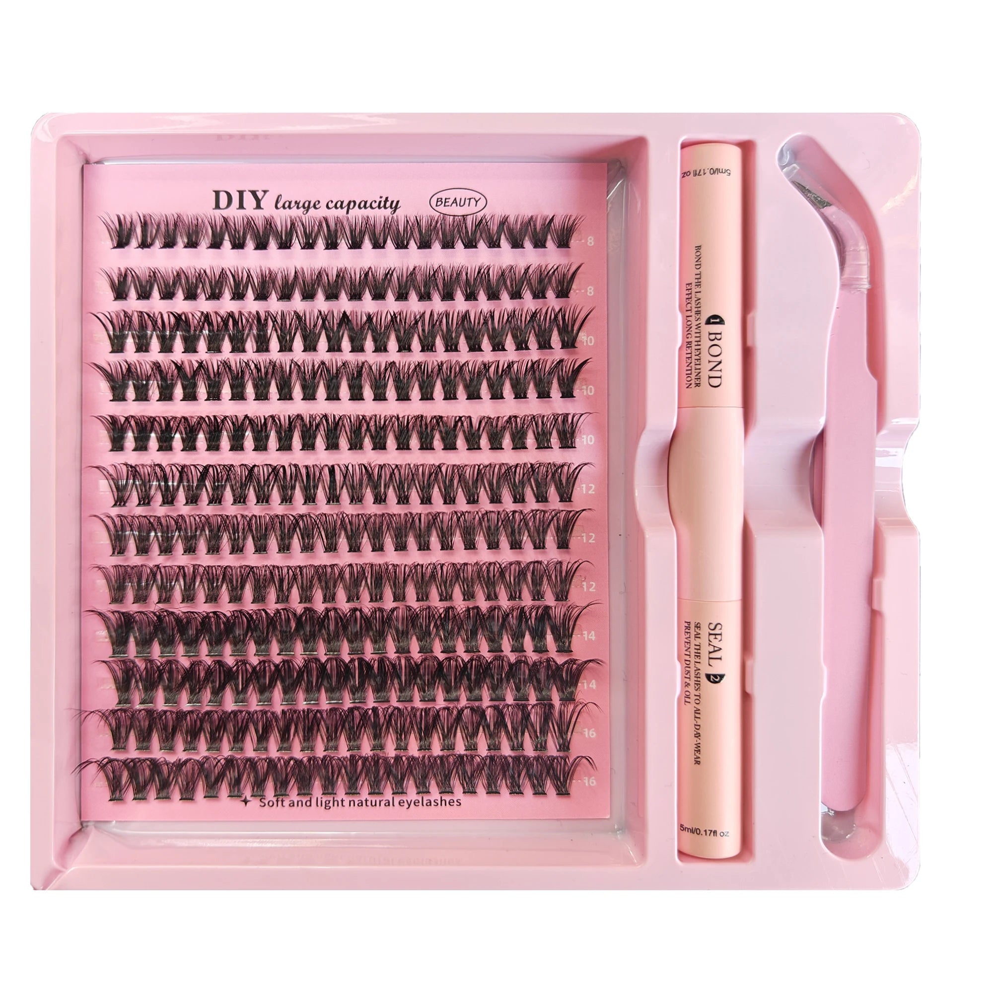 DIY Clusters Lash Kit Full Set 8-16mm Mix Bond&Seal/Tweezers