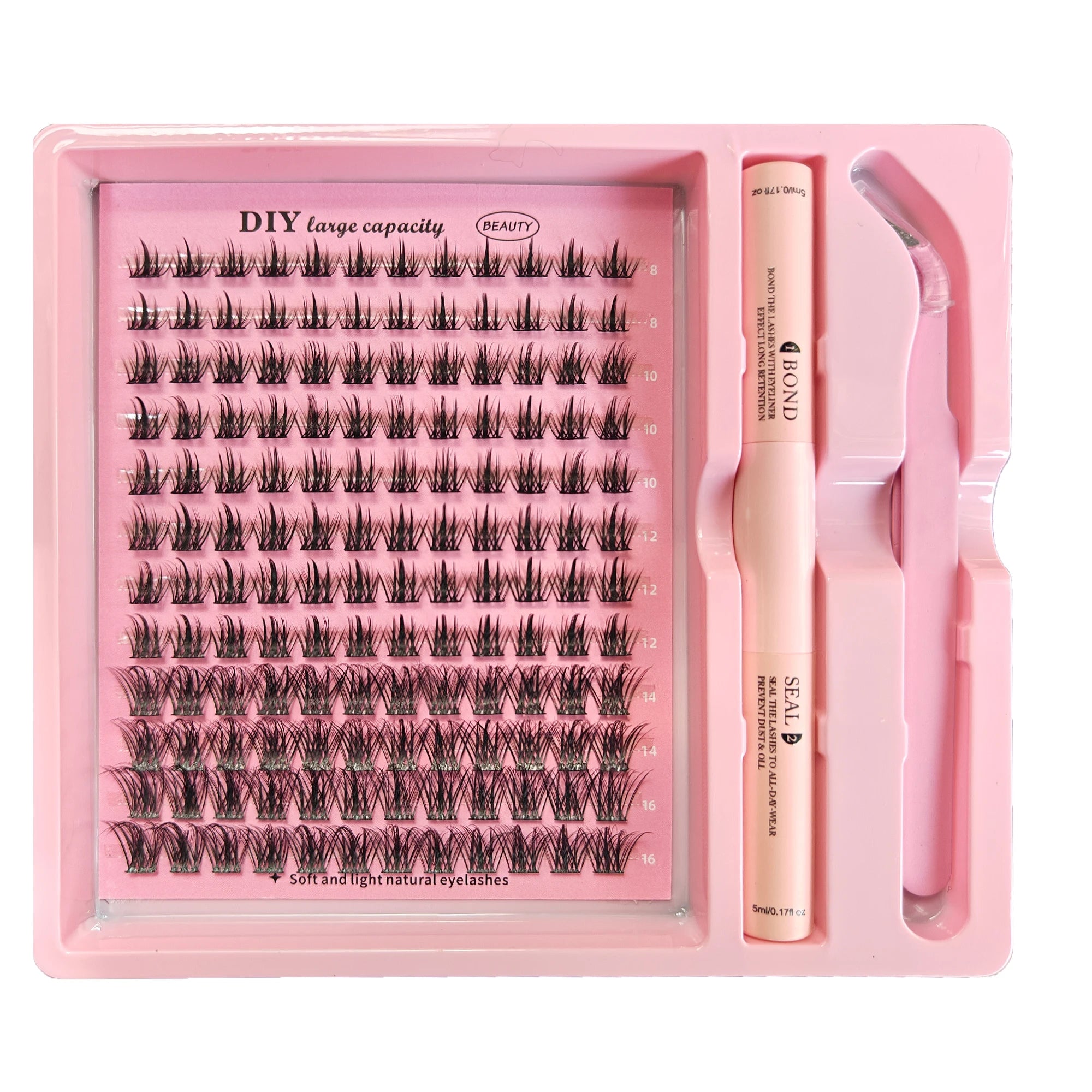 DIY Clusters Lash Kit Full Set 8-16mm Mix Bond&Seal/Tweezers